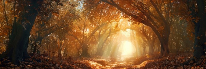 Canvas Print - Magical autumn scenery featuring a tunnel of trees