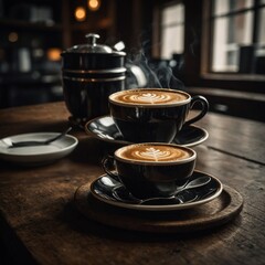 Delicious mocha with frothy cream and chocolate shavings in a stylish mug on a cozy rustic table