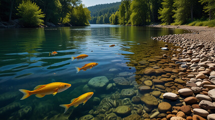 Wall Mural - there are many fishes in the lake