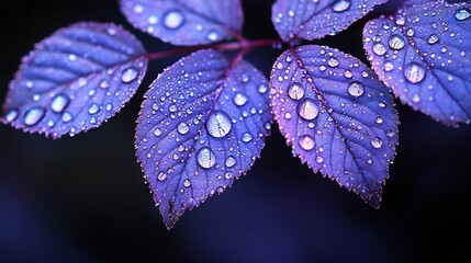 Poster -   Purple leaf with water droplets on black background