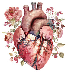 Canvas Print - PNG Floral anatomical heart illustration