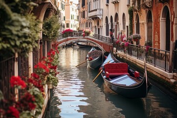 Wall Mural - Magenta Currents Romantic Gondolas on Venice's Terracotta Waters