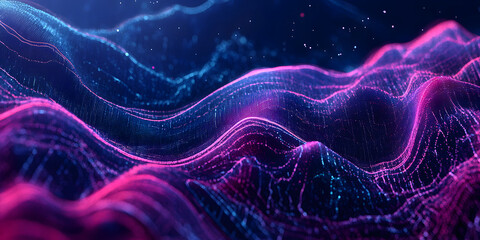 Wall Mural - abstract wavy background of many lines and dots with a blue-violet gradient. waves. neon colors
