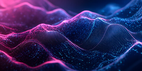 Wall Mural - abstract wavy background of many lines and dots with a blue-violet gradient. waves. neon colors