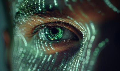 Wall Mural - a close-up of a green eye with light streaks. ai.