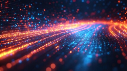 Wall Mural - Abstract Digital Art with Red and Blue Glowing Lines