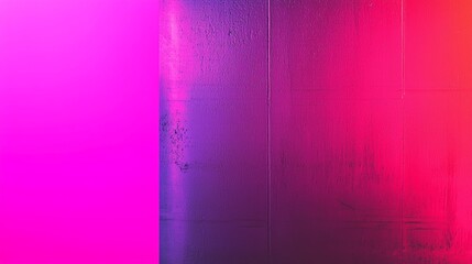 Vibrant pink and purple gradient on textured concrete wall illuminated by neon lights, creating luminous abstract backdrop with industrial touch. Ideal for modern urban design projects