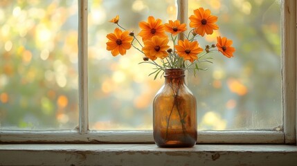 Poster - Orange Flowers by the Window