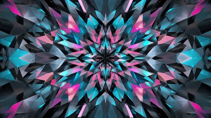 Creating a mesmerizing kaleidoscope pattern with blue and pink triangles, this abstract background has a modern and artistic feel, perfect for any project