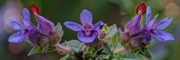 Wall Mural - Cuphea llavea Blooms that Resemble a Purple Bat Face with Red Petal-like Ears