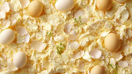 Wall Mural -   A close-up of eggs and cheese topped with fresh rosemary