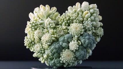 Wall Mural -   Arrange broccoli into a heart-shaped arrangement on a metal stand against a black background