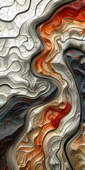 Abstract closeup of pattern and texture - white, gray, yellow and orange - flowing like topography or bands of mineral formations