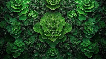 Wall Mural -   A lush field of green leaves, with a central cluster of larger green foliage surrounded by smaller surrounding foliage