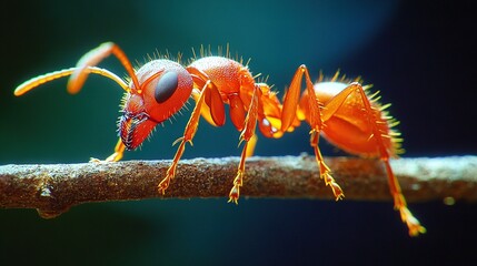 Sticker -   A close-up photo of an orange bug on a tree branch with water droplets on its legs