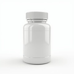 Wall Mural - A plain white plastic pill bottle with a screw-on cap, set against a white background.