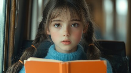 Canvas Print - Young Girl Reading a Book