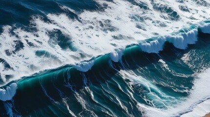 Wall Mural - Ocean waves hitting landscape view, sea blue water waving through, aquatic nature unique view