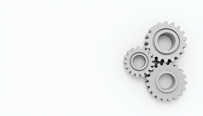 Three interlocking gears on a plain white background, symbolizing teamwork and coordination.