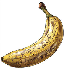 retro painting of a brown spotted banana isolated on white background