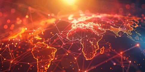 Wall Mural - digital world globe, concept of global network and connectivity on earth, high speed data transfer a