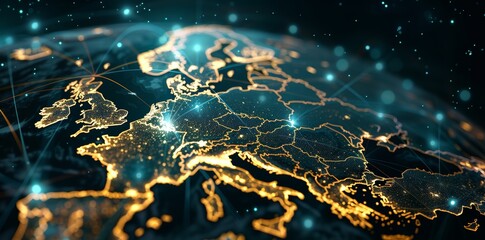 Wall Mural - digital world globe, concept of global network and connectivity on earth, high speed data transfer a
