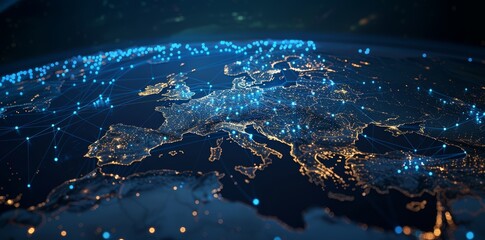 Wall Mural - digital world globe, concept of global network and connectivity on earth, high speed data transfer a