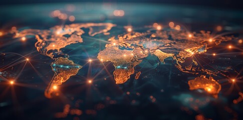 Wall Mural - digital world globe, concept of global network and connectivity on earth, high speed data transfer a