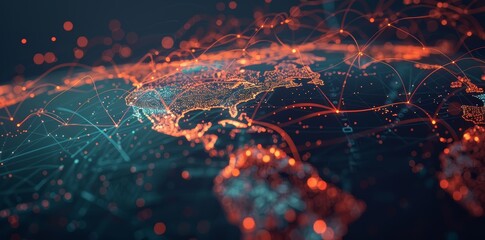 Wall Mural - digital world globe, concept of global network and connectivity on earth, high speed data transfer a