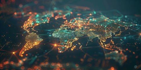 Wall Mural - digital world globe, concept of global network and connectivity on earth, high speed data transfer a