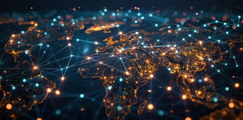 Wall Mural - digital world globe, concept of global network and connectivity on earth, high speed data transfer a