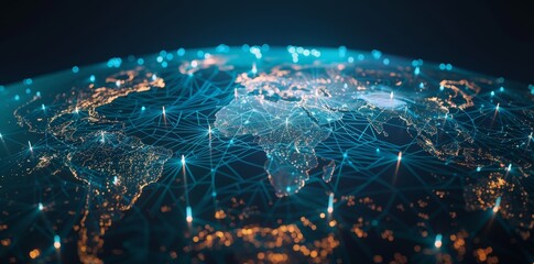 Wall Mural - digital world globe, concept of global network and connectivity on earth, high speed data transfer a