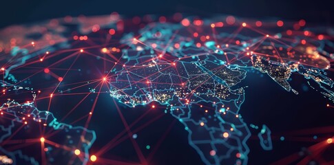 Wall Mural - digital world globe, concept of global network and connectivity on earth, high speed data transfer a