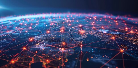 Wall Mural - digital world globe, concept of global network and connectivity on earth, high speed data transfer a