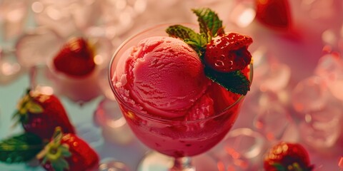 Poster - Red strawberry ice cream dessert