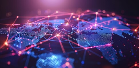 Wall Mural - digital world globe, concept of global network and connectivity on earth, high speed data transfer a