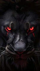 Wall Mural - Angry black lion with red eyes..