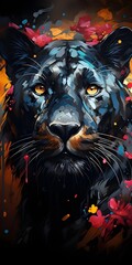 Wall Mural - Painted portrait of a puma predator..