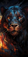 Wall Mural - Painted portrait of a puma predator..