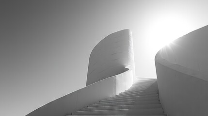 Wall Mural -  Set of stairs leading up to building's top with sun shining in background