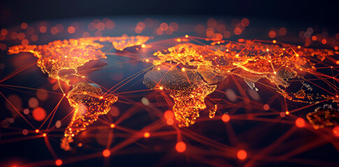 Wall Mural - digital world globe, concept of global network and connectivity on earth, high speed data transfer a