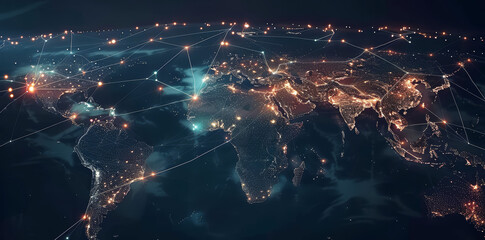 Wall Mural - digital world globe, concept of global network and connectivity on earth, high speed data transfer a