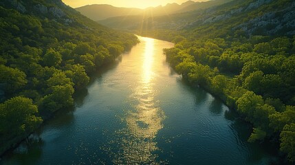 Poster - Sunset Over a Winding River