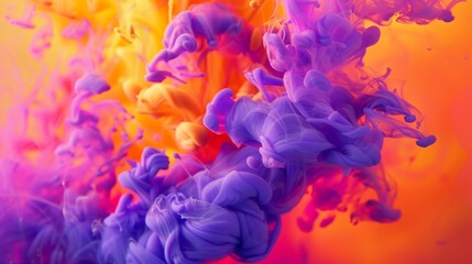 A wild explosion of purple pink and orange ink resembling a colorful inkblot test that captures the imagination