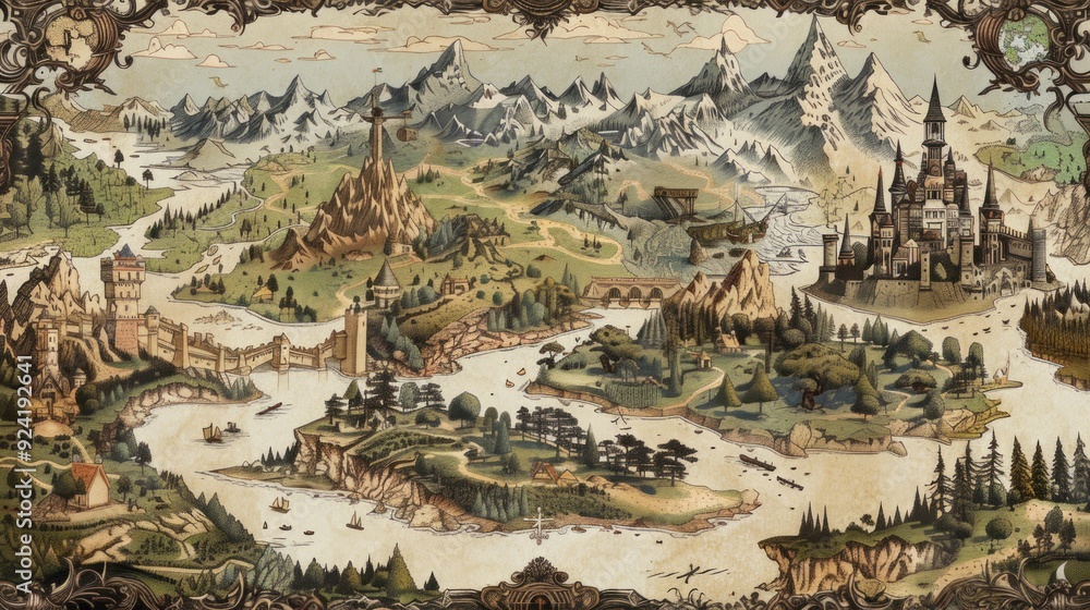 Fantasy Map with a Castle Stock Illustration | Adobe Stock