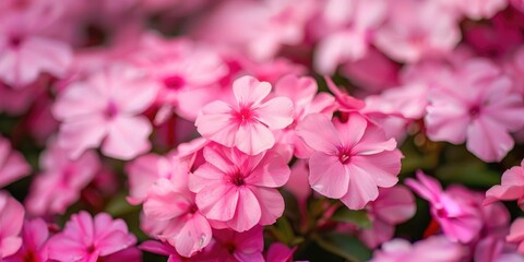 Poster - Phlox Flamingo in full bloom in a garden setting with shallow depth of field