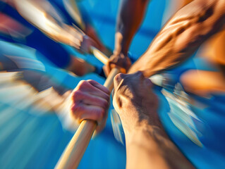 Wall Mural - Track athletes sprinting, passing baton in relay race, focus on precise timing and teamwork.