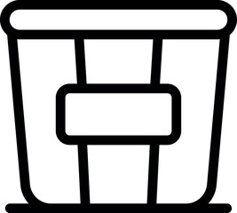 Sticker - Simple black and white vector icon of an empty plastic bucket with a label, ideal for storing or delivering food