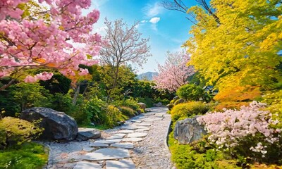 Wall Mural - a stone path with a lantern in the middle of it