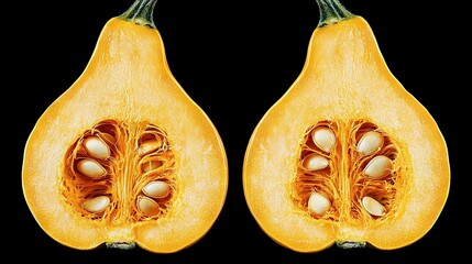 Wall Mural -   A couple of halved-squash slices against a dark backdrop